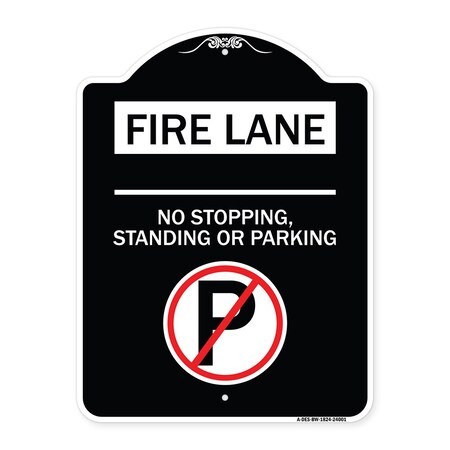 Signmission Fire Lane No Stopping Standing or Parking Heavy-Gauge Aluminum Sign, 24" x 18", BW-1824-24001 A-DES-BW-1824-24001